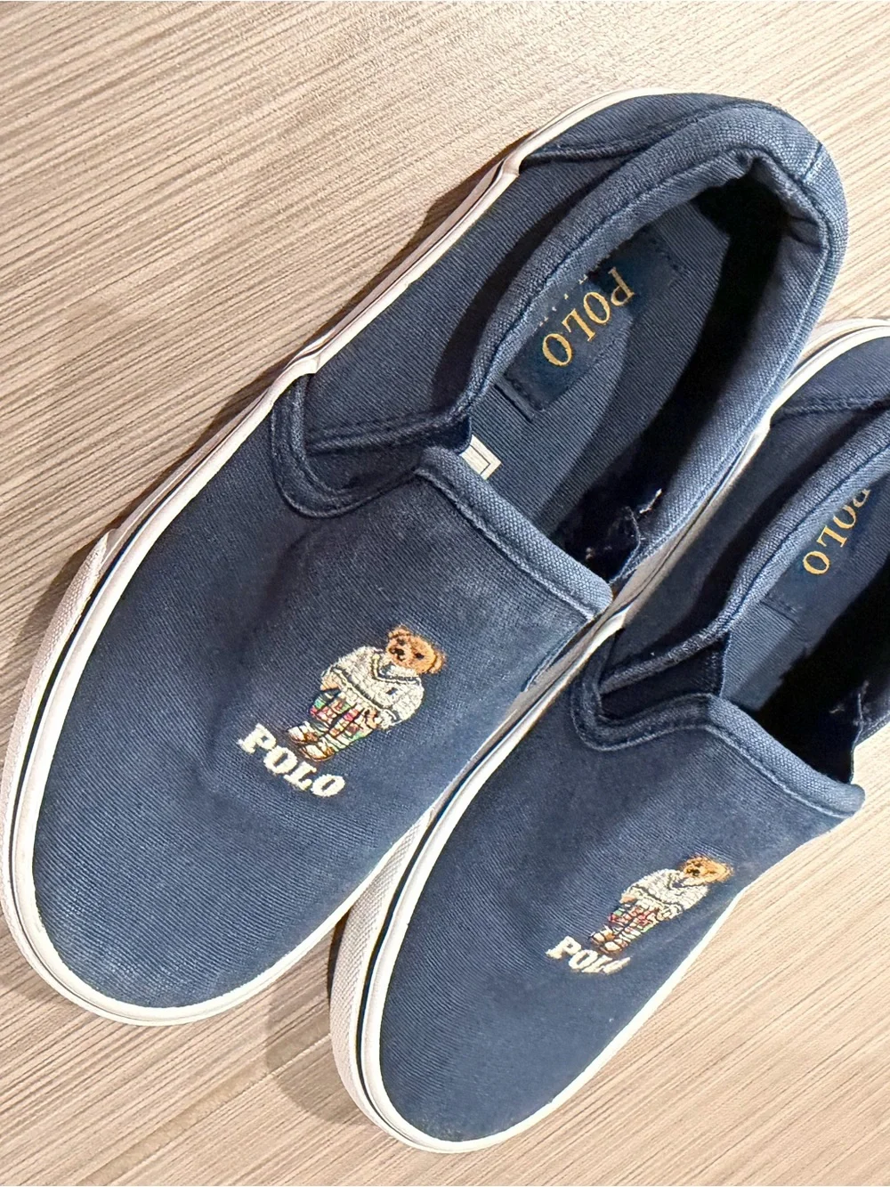 Polo by Ralph Lauren Navy Canvas Slip-On Loafers with Bear Embroidery